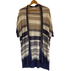 {Skies Are Blue} Blue, Tan and White Cardigan - Large